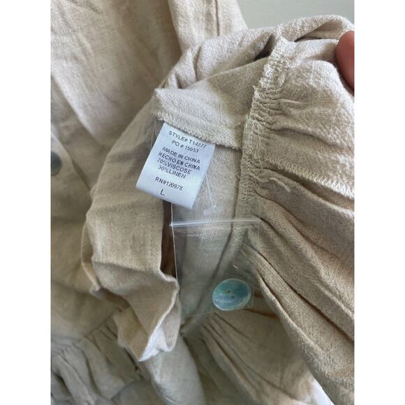 Entro Natural Woven Top Ruffle Flutter-Sleeve Large Oatmeal Linen Blend - Picture 4 of 5